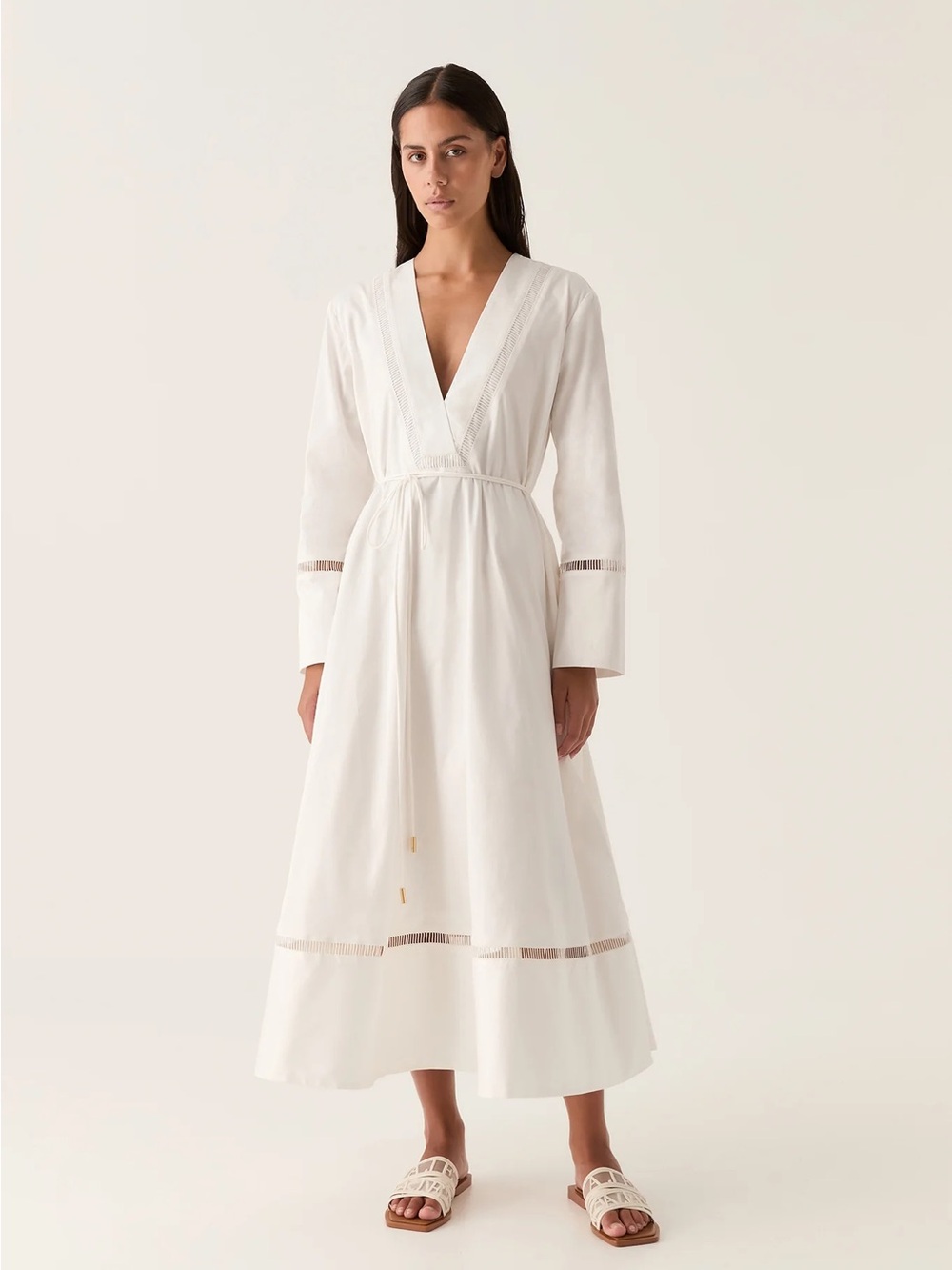 Aje White Midi Dress - Reborn Ladder Trim - AU 10 / US 6
